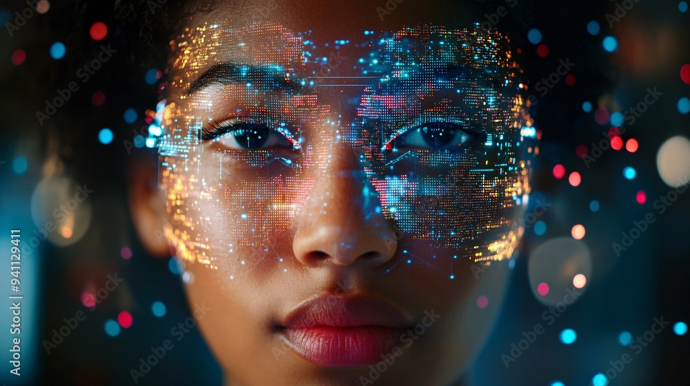 Poster A creative professional in a studio using AI-driven design software to create complex visual effects on a large screen Stock Photo with copy space
