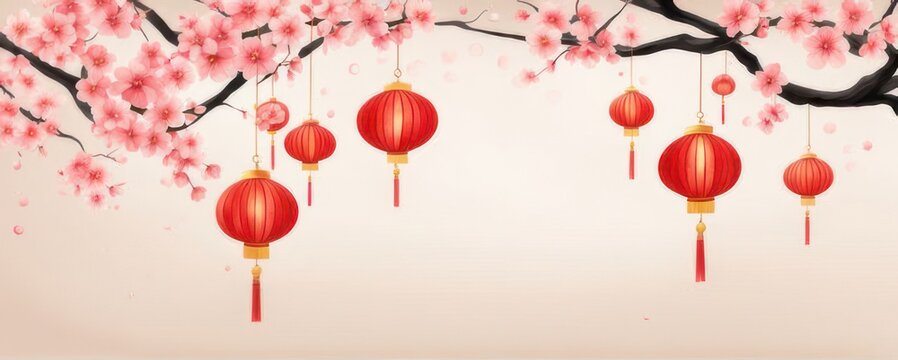 Chinese new year watercolor background vector. Oriental festive art design for place text and product images. Design for sale banner, cover and invitation.