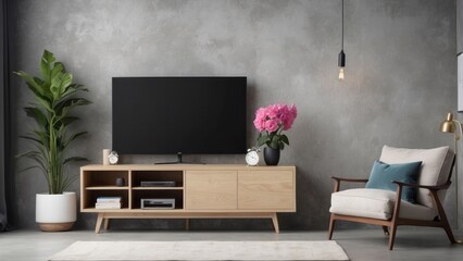 Modern Living Room Interior with TV, Console, and Armchair