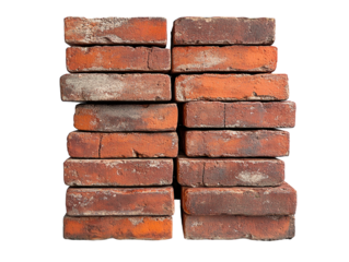 Stacked red bricks, arranged geometrically on white background. PNG transparent.