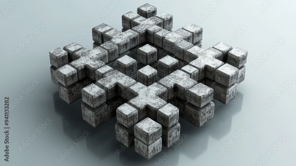 Aufkleber abstract structure of metal cubes arranged in a complex geometric shape