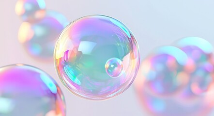 Colorful floating soap bubbles with a soft pastel bokeh background Generative AI
