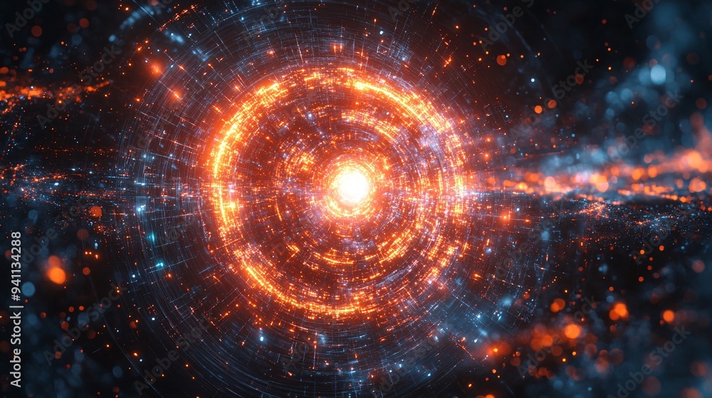 Poster an abstract depiction of ai as a swirling vortex of data and light energy stock photo with copy spac