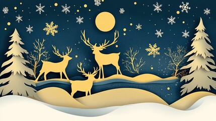Naklejka premium Christmas Decoration Card with Paper Cut Design