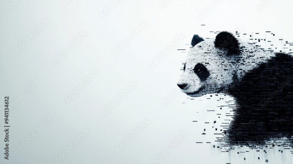 Poster a panda composed of black and white data columns, showcasing harmony and balance in data visualizati