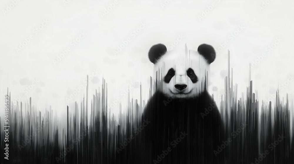 Poster a panda composed of black and white data columns, showcasing harmony and balance in data visualizati
