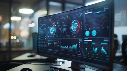 Close-up view of an advanced AI interface for grant matchmaking with a collaborative team in the background