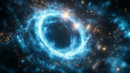 Obraz premium Swirling blue vortex resembling a wormhole or portal in space with a dark center