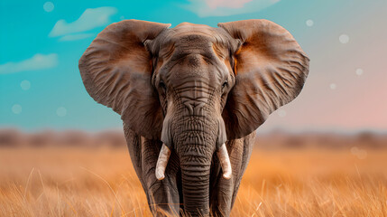 Fototapeta premium Elephant Stands Amidst Sea Tall Grass