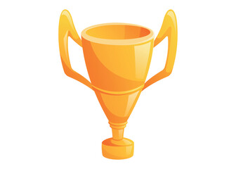 Golden trophy cup of the winner. Competition award, goblet with handles. Vector isolated on white cartoon illustration.