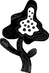 Flower Folk art black element in linocut style vector