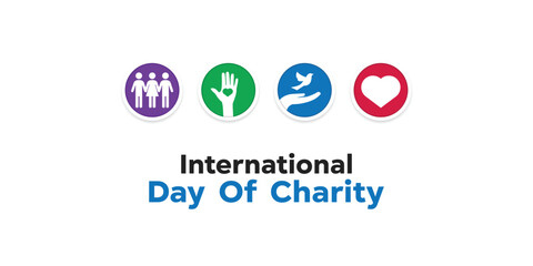 International Day of Charity. Peoples, hand, bird and heart. Great for cards, banners, posters, social media and more. White background.