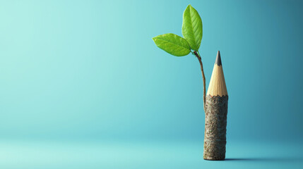 young tree sprout from a pencil on a colored background