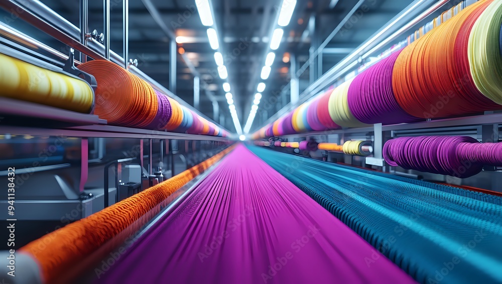 Poster Weaving Machine:  Threads Intertwining to Create Fabric