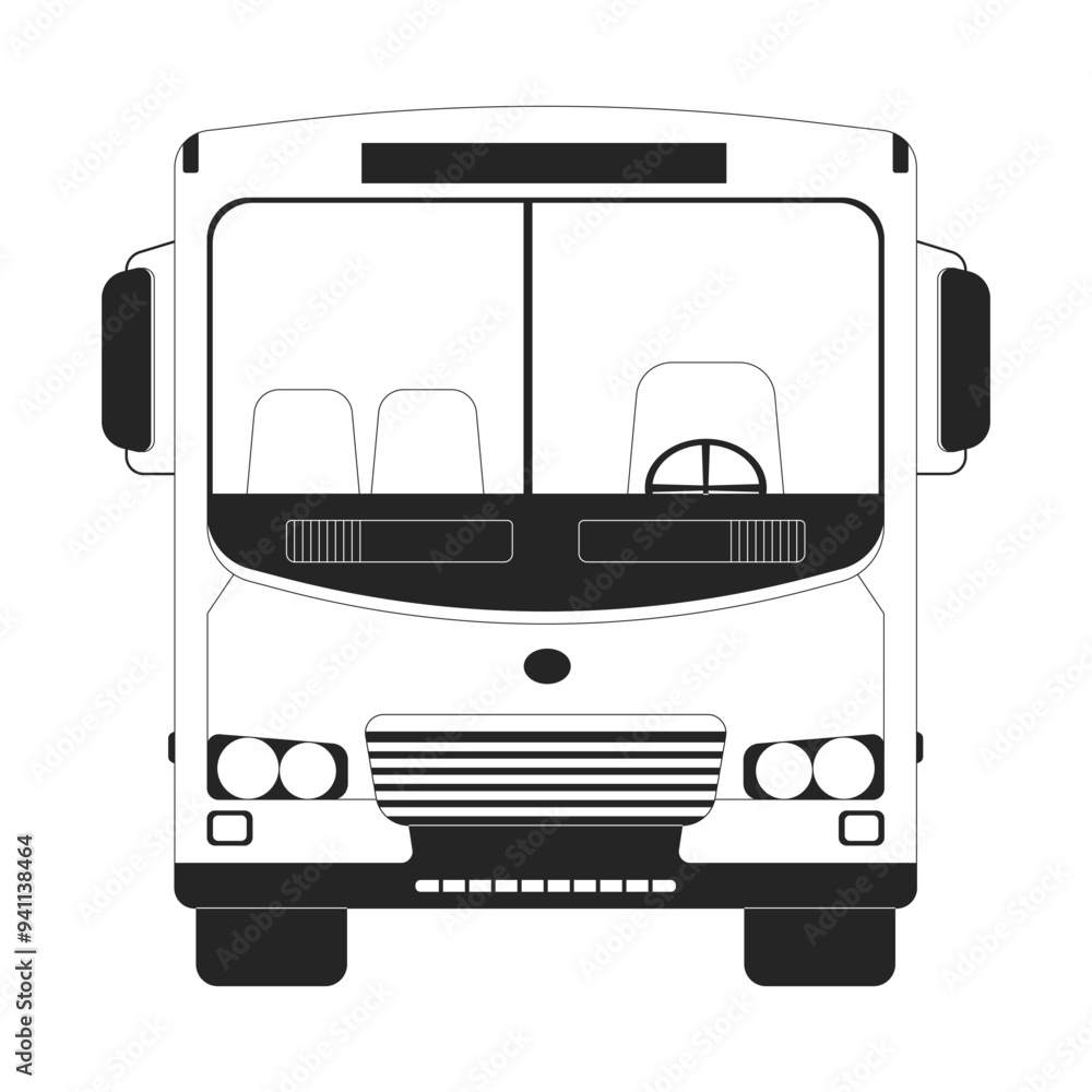 Poster back to school bus black and white 2d line object. schoolbus vehicle isolated vector outline item. p
