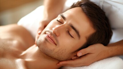 A man getting a massage in the spa at his hotel, AI