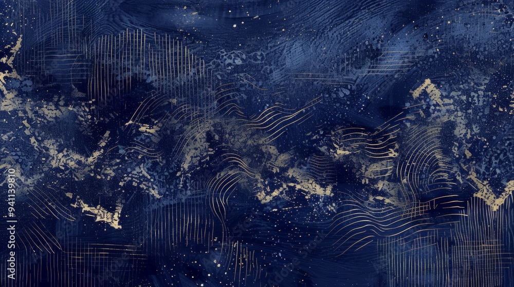 Poster textured elements, including stippling pattern in navy blue and some linear scribbles