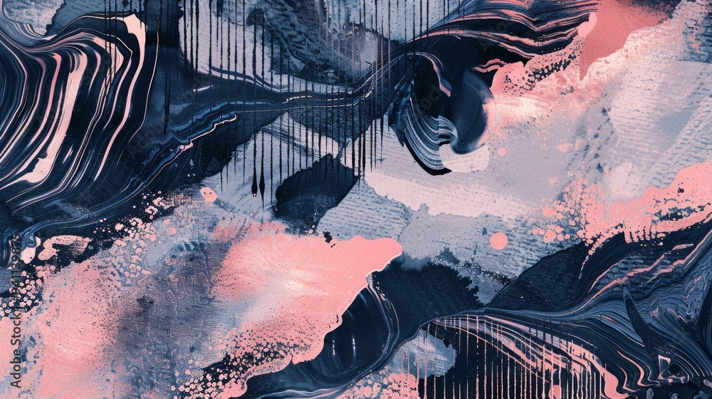 Poster textured elements, including stippling pattern in navy blue and some linear scribbles