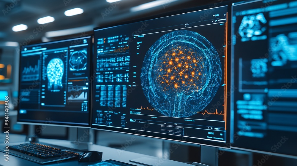 Poster a medical imaging device using ai to provide detailed and accurate scans for diagnostics stock photo
