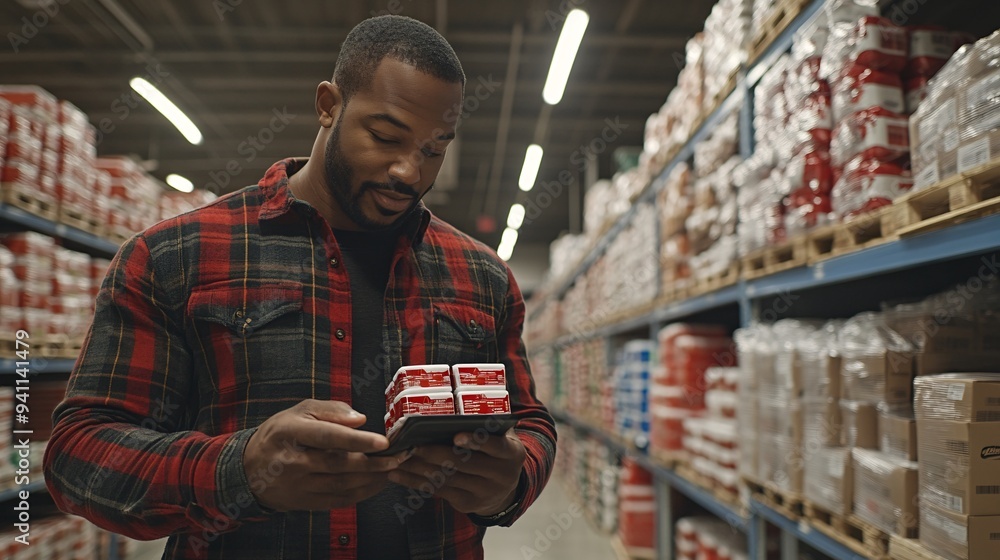 Poster A logistics manager using AI-powered tools to optimize the supply chain and reduce costs Stock Photo with copy space