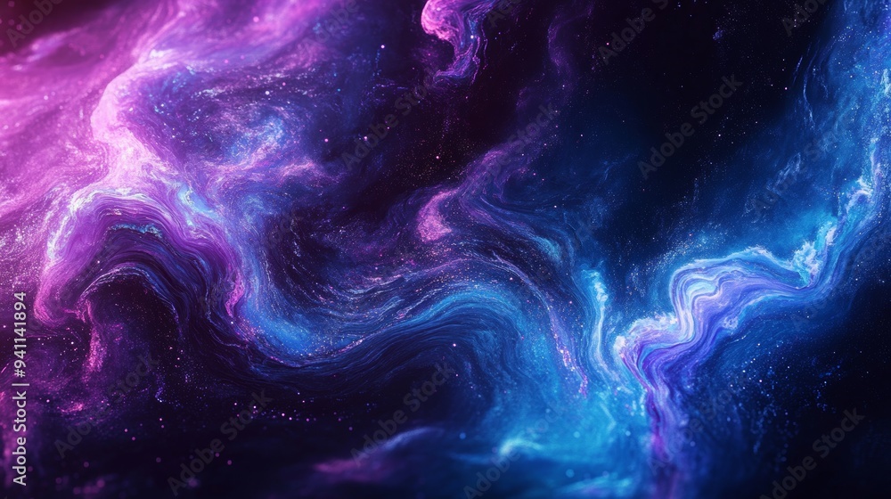 Wall mural abstract purple blue cosmic clouds on dark background