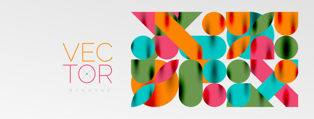 Fototapeta premium Mosaic geometric elements. Colorful circles, round geometric shapes and lines with shadow 3d effects. Simple forms abstract background for wallpaper, banner, template or landing