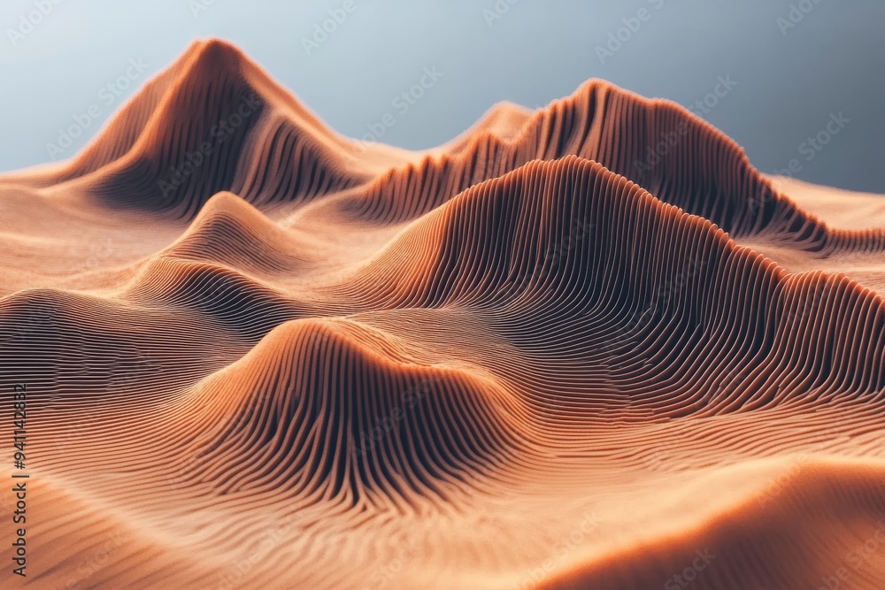 Poster abstract visualization of data waves and contours in a desert landscape representing technology big 