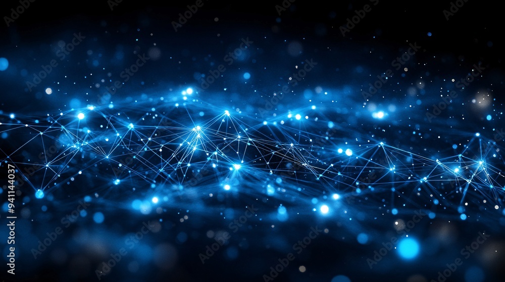 Aufkleber An abstract depiction of AI as a network of glowing spheres representing interconnected data points and algorithms Stock Photo with copy space