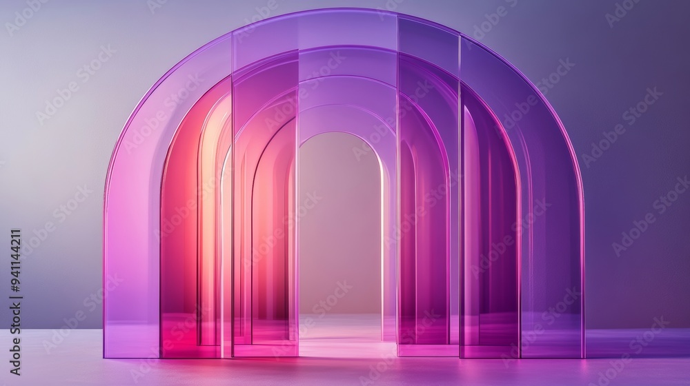 Poster transparent purple and pink arches in a row creating a soft gradient effect