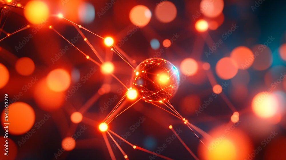 Aufkleber An abstract depiction of AI as a network of glowing spheres representing interconnected data points and algorithms Stock Photo with copy space