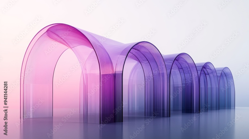Poster transparent purple and pink arches in a row creating a soft gradient effect