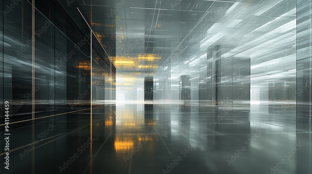 Poster A futuristic office where AI algorithms manage and streamline business processes for maximum efficiency Stock Photo with copy space