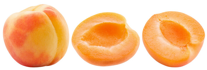 set of apricot slices isolated on a white background. Clipping path