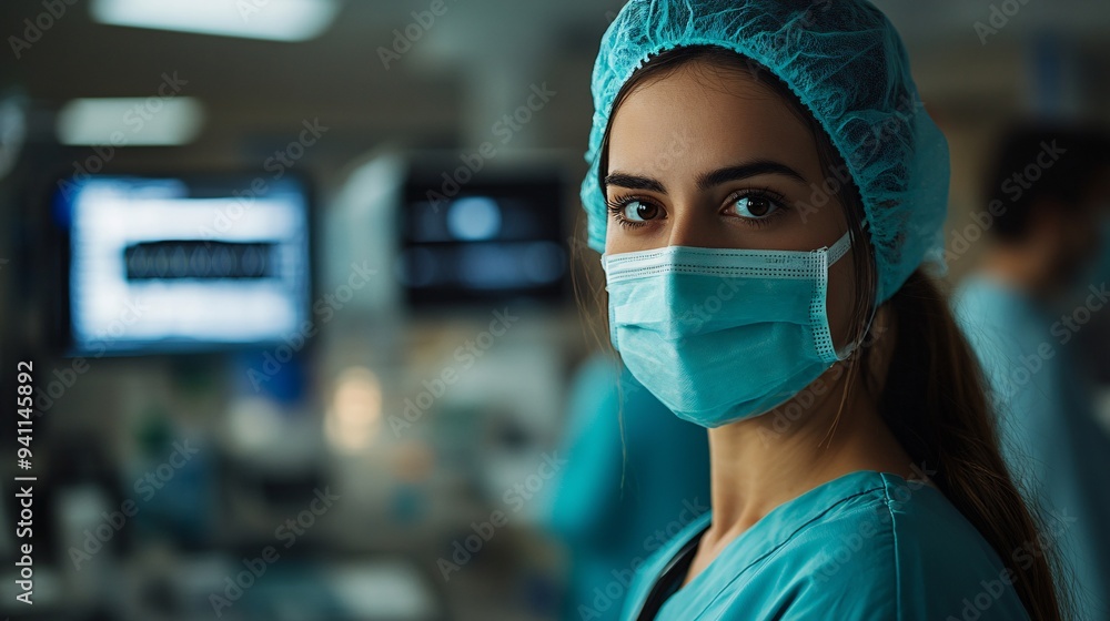 Poster a medical professional using ai-powered tools to enhance patient care and improve outcomes stock pho
