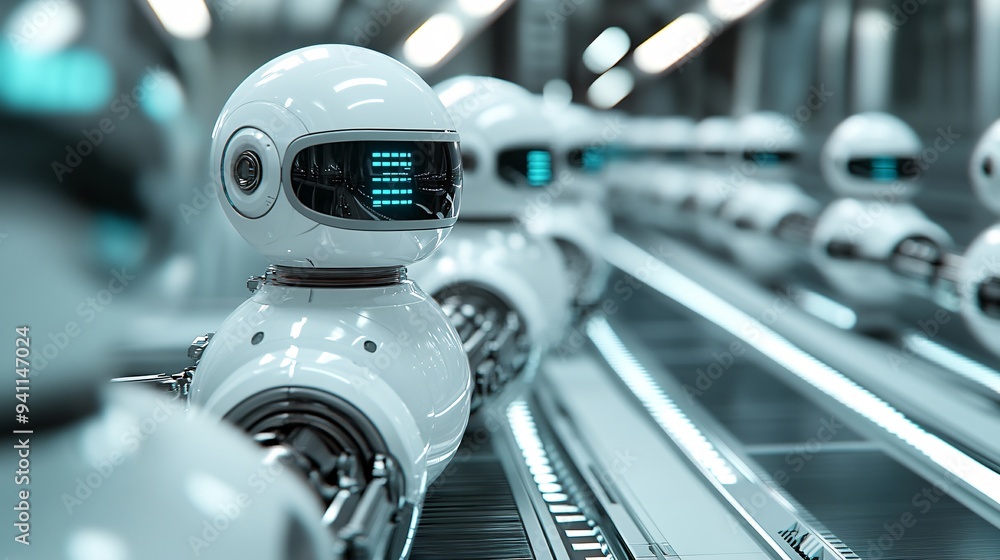 Aufkleber A futuristic factory where AI-driven machines produce goods with unparalleled precision and efficiency Stock Photo with copy space