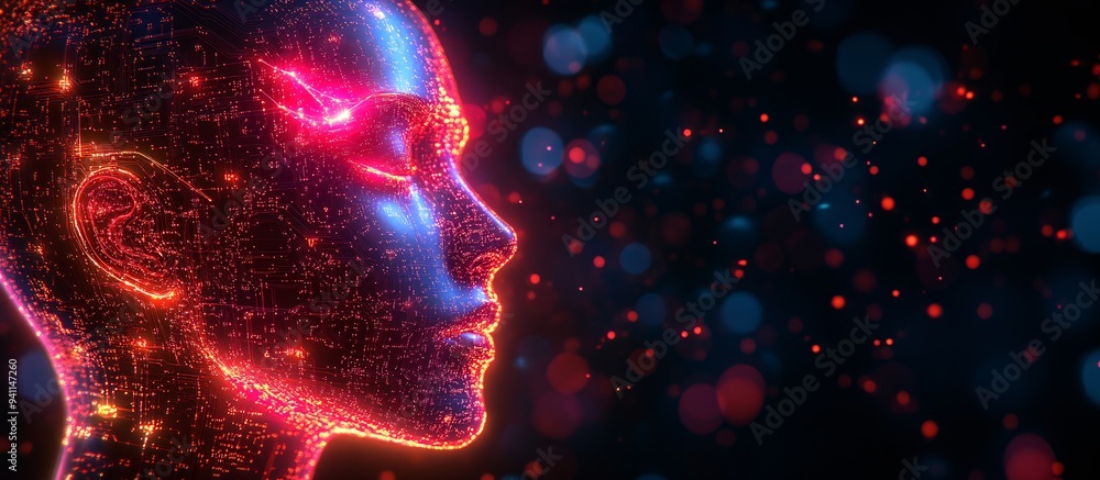 Leinwandbilder An abstract image of AI as a glowing network of circuits and data streams symbolizing the future of technology Stock Photo with copy space