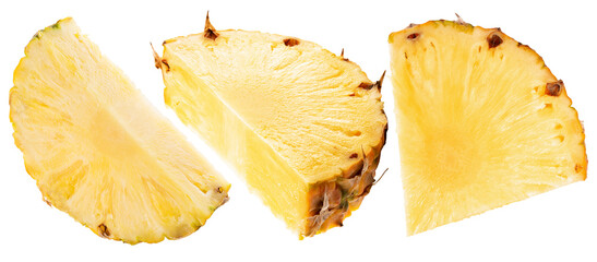 set of pineapples slices isolated on a white background. Clipping path