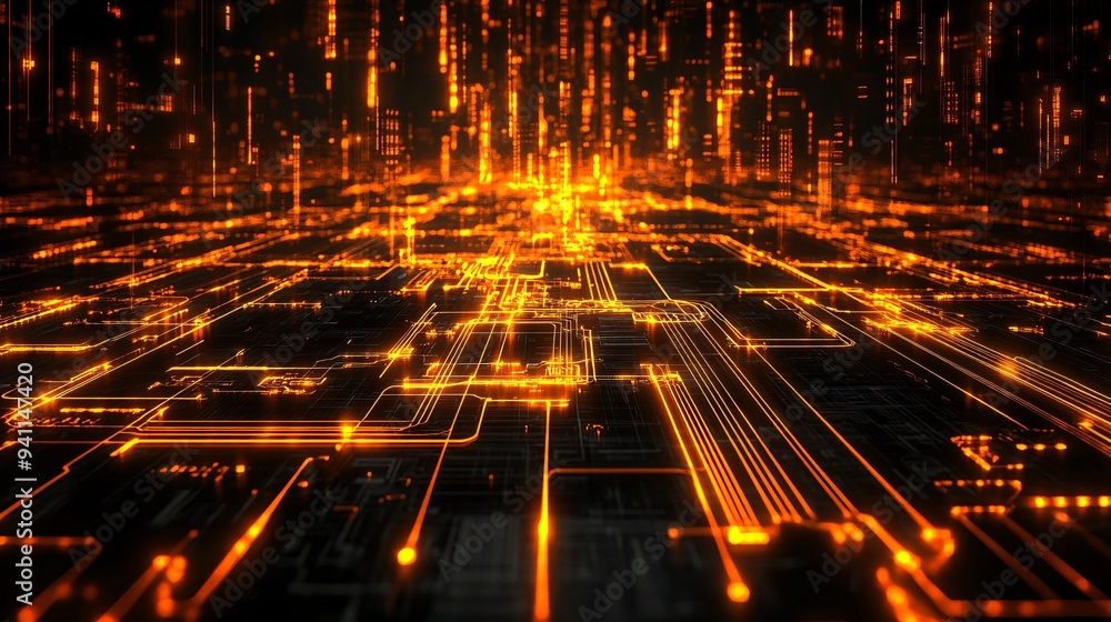 Poster An abstract image of AI as a glowing network of circuits and data streams symbolizing the future of technology Stock Photo with copy space