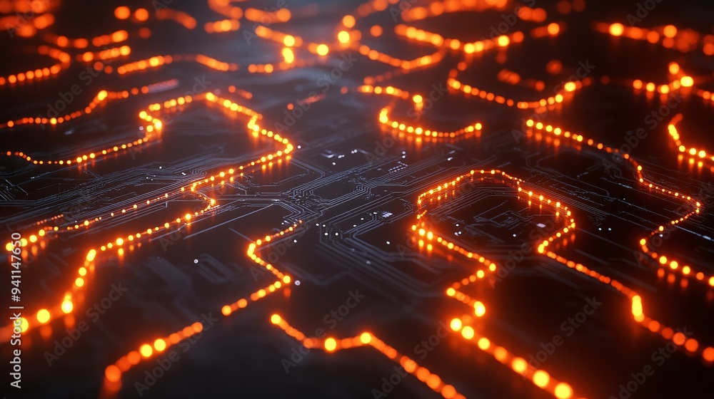 Aufkleber An abstract image of AI as a glowing network of circuits and data streams symbolizing the future of technology Stock Photo with copy space