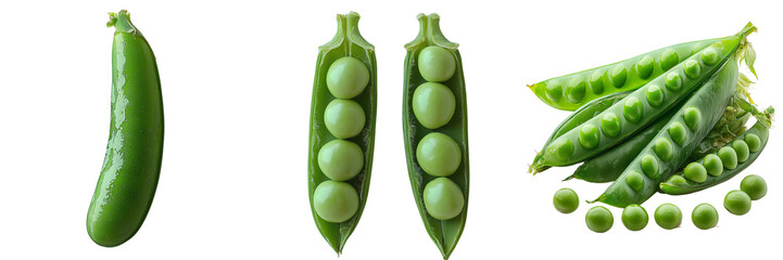 High-Resolution Image of Fresh Green Peas in Pod Isolated on Transparent Background, Perfect for Healthy Eating, Organic Food, and Vegan Recipes Marketing
