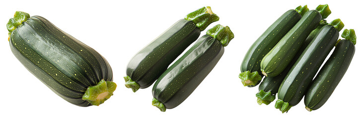 Fresh green zucchinis isolated on transparent background, ideal for healthy cooking, vibrant food presentations, and organic vegetable-focused dishes