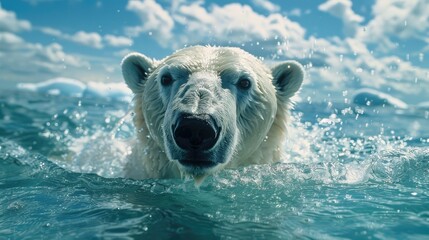 Polar Bear Emerging from the Water with a Splash