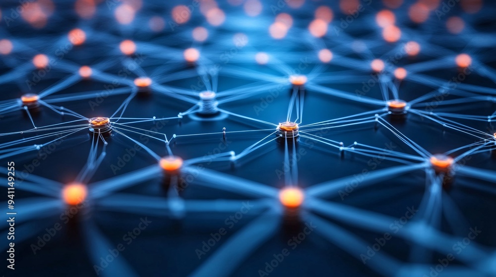 Aufkleber An AI algorithm visualized as a series of intricate lines and nodes processing massive amounts of data in real-time Stock Photo with copy space