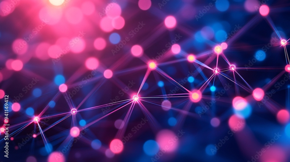 Poster An AI algorithm visualized as a series of intricate lines and nodes processing massive amounts of data in real-time Stock Photo with copy space