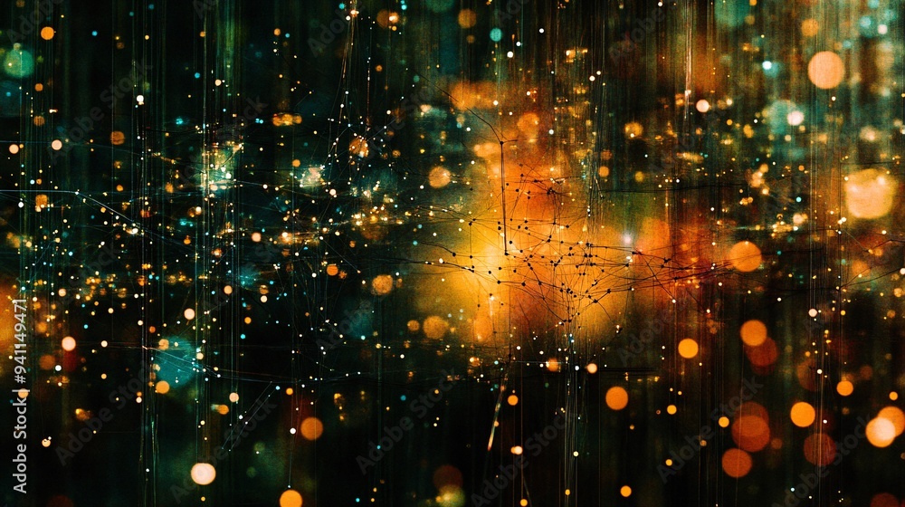 Aufkleber An AI algorithm visualized as a series of intricate lines and nodes processing massive amounts of data in real-time Stock Photo with copy space