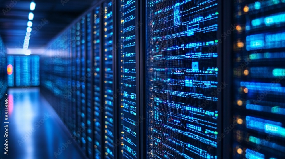 Poster A cybersecurity expert monitoring AI-driven security systems to protect sensitive data from cyber threats Stock Photo with copy space