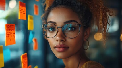 dynamic brainstorming session diverse team using colorful sticky notes on glass wall creative energy palpable in stylish office