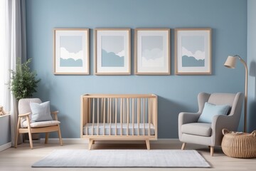 Modern Nursery with Crib, Armchair, and Cloud Prints