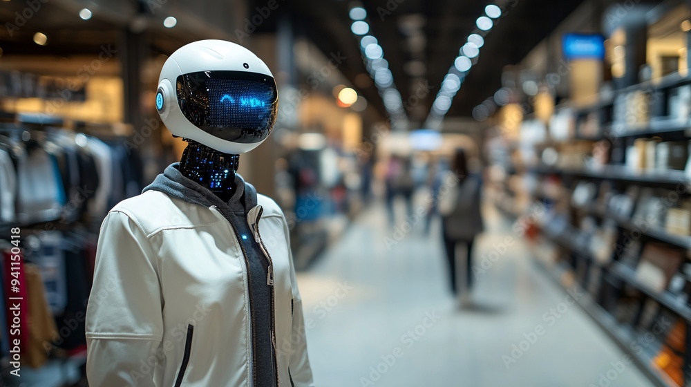 Aufkleber a retail store managed by ai-driven systems where inventory is automatically tracked and customers a