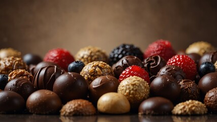 Assorted chocolates with berries and nuts.